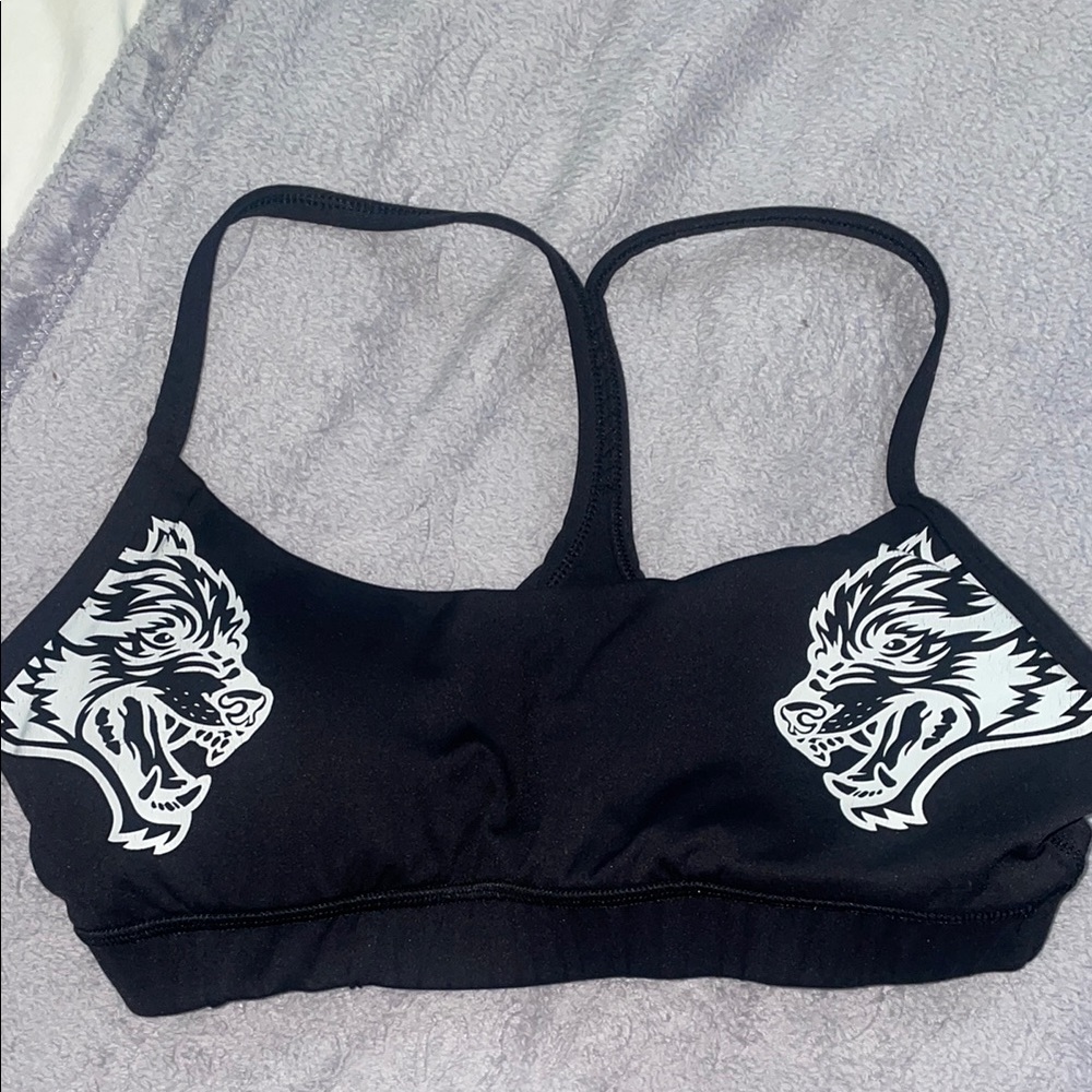 Black Sports Bra with Wolf Design
